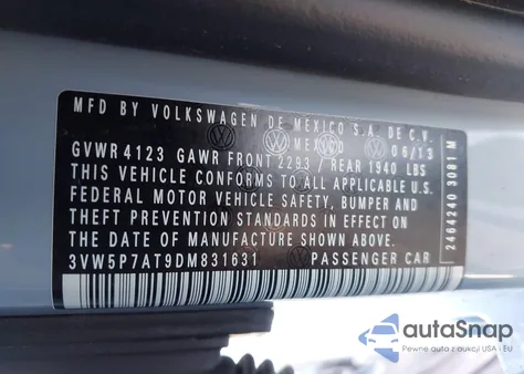 2013 Volkswagen Beetle 2.5L z USA, uszkodzony, nr VIN 3VW5P7AT9DM831631